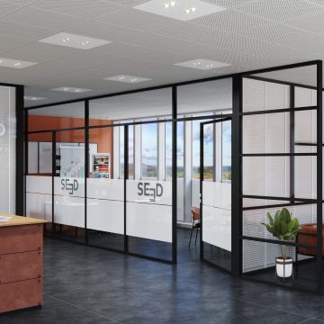 Verrière toute hauteur de séparation de bureaux